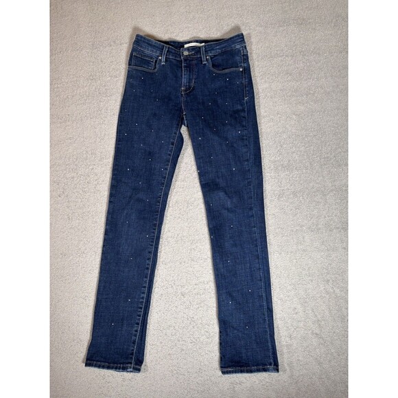 Levi’s Women’s Mid Rise Skinny Jeans Size 4 Fit 28x29 Metal Studs Blue Jeans - Picture 1 of 10